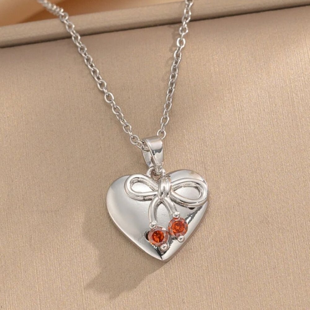 67. Silver or gold love heart cherry necklace